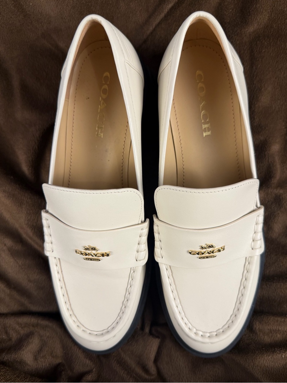 Coach Loafer Slip On Flats White/Black Leather Rubber Sole Women's US 10 - Picture 8 of 10